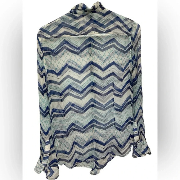 Lucky Brand blue and white chevron sheer long sleeve button up shirt - Picture 2 of 7
